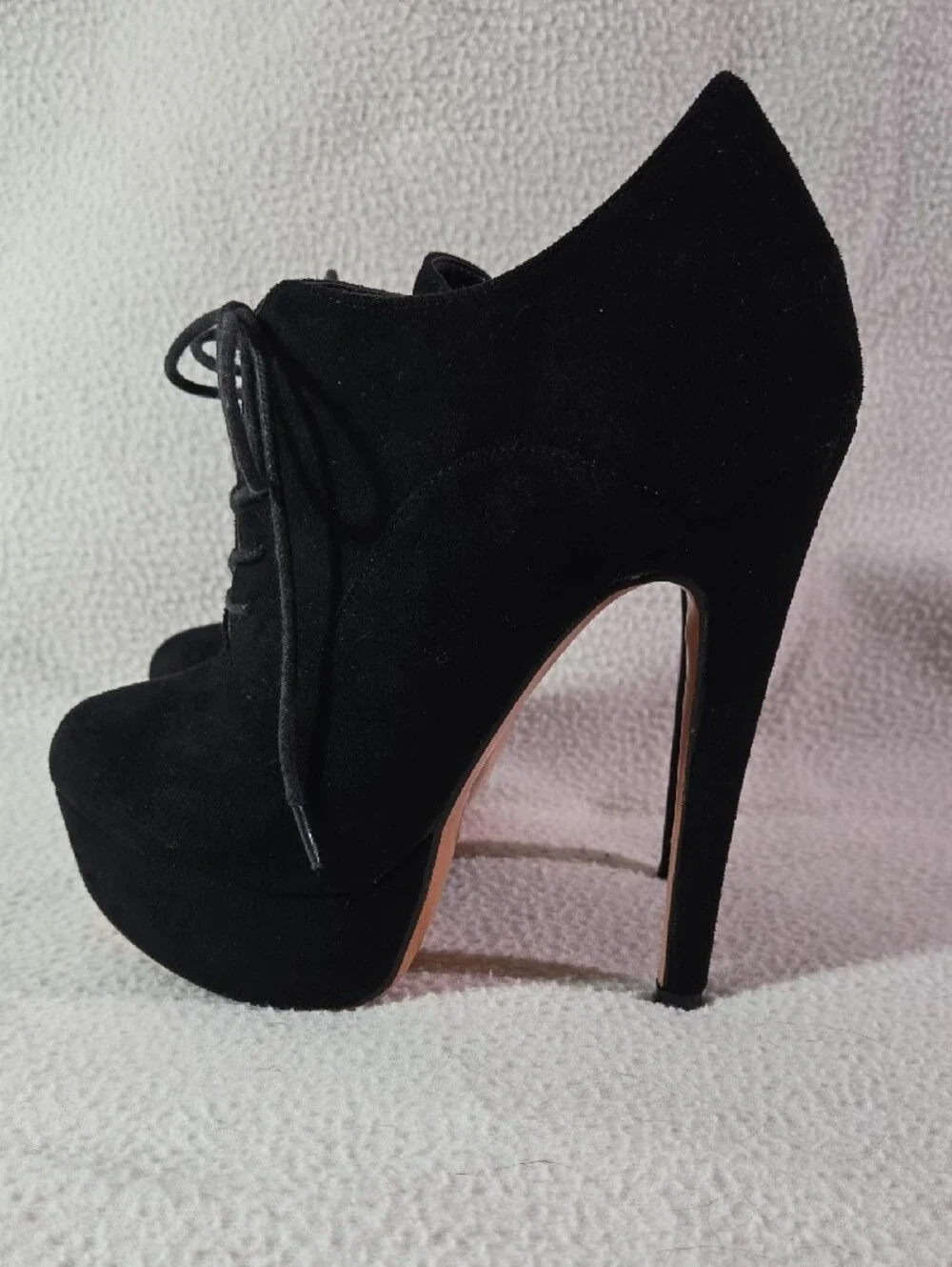 Black Lace-Up Platform High Heel Booties for Women